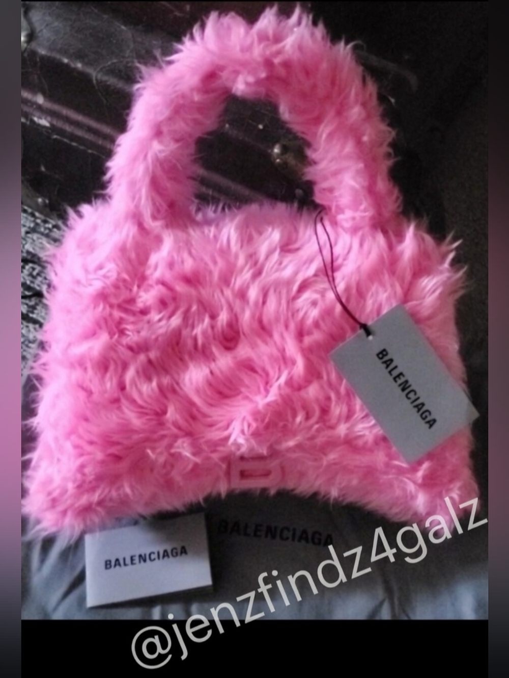 NWT Balenciaga Fluffy Pink Faux Fur Medium Hourglass Top Handle Bag Dustbag Rare - Picture 13 of 13